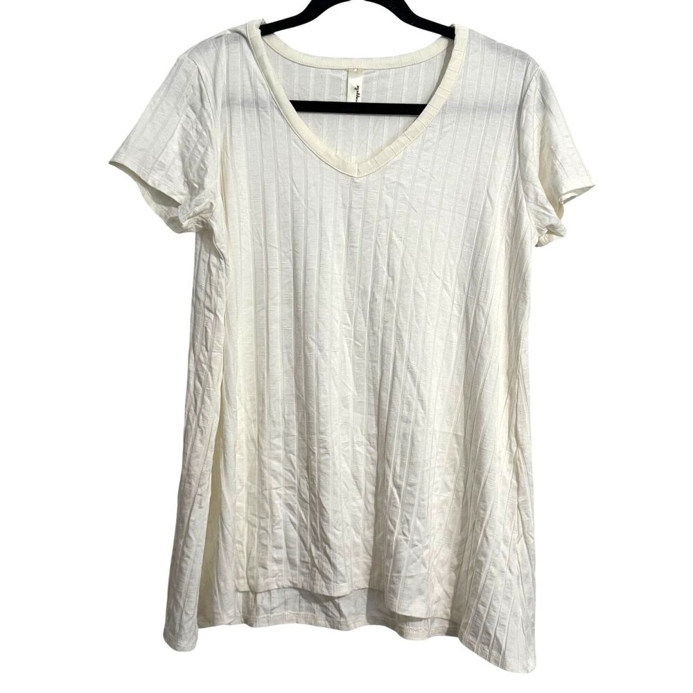 Short-Sleeve V-Neck White Tunic Dress By Loveappella  Rayon & Spandex Blend  XL